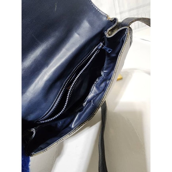 Authentic CELINE Macadam Crossbody Bag Navy Blue/Beige - Picture 14 of 15